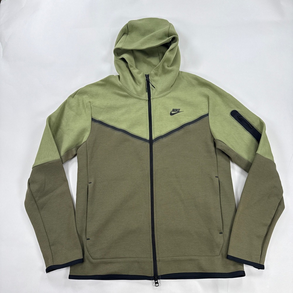 Nike Mens Tech Fleece Hoodie Medium Olive Green Full Zip CU4489-334 Streetwear